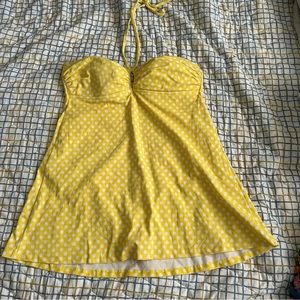 Retro vintage polka dot yellow dress skirt one piece swimsuit size 14